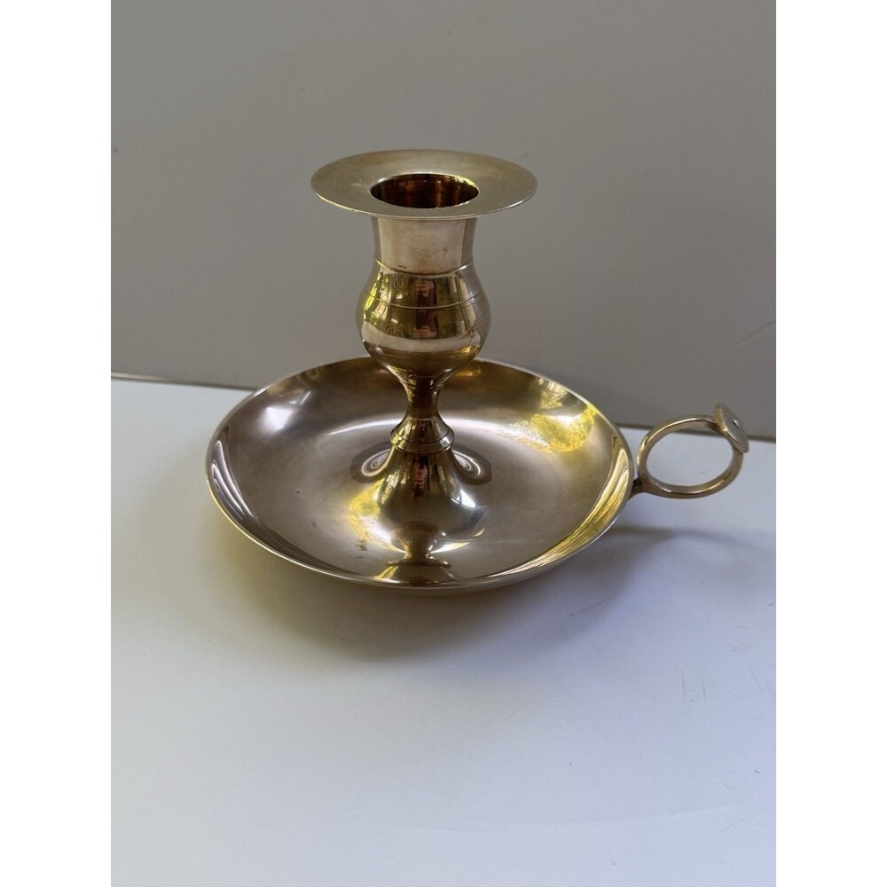 BRASS Chamberstick Candlestick Holder Vintage India No Branding READ